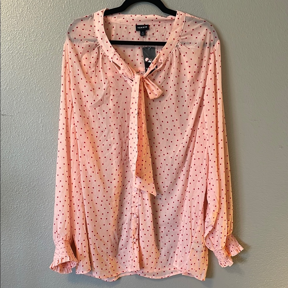 Torrid Pink Polka Dot Blouse